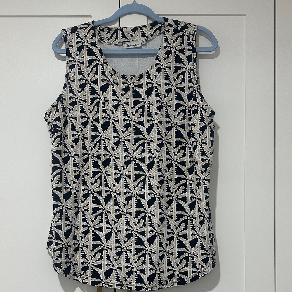 Talbots Navy and Cream Patterned Tank Top